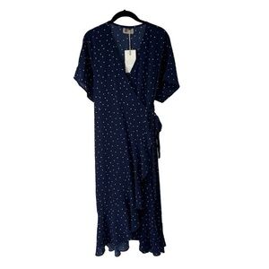 Look by M‎ Navy Blue White Polka Dot Short Sleeve Wrap Dress Sz M Womens NWT
